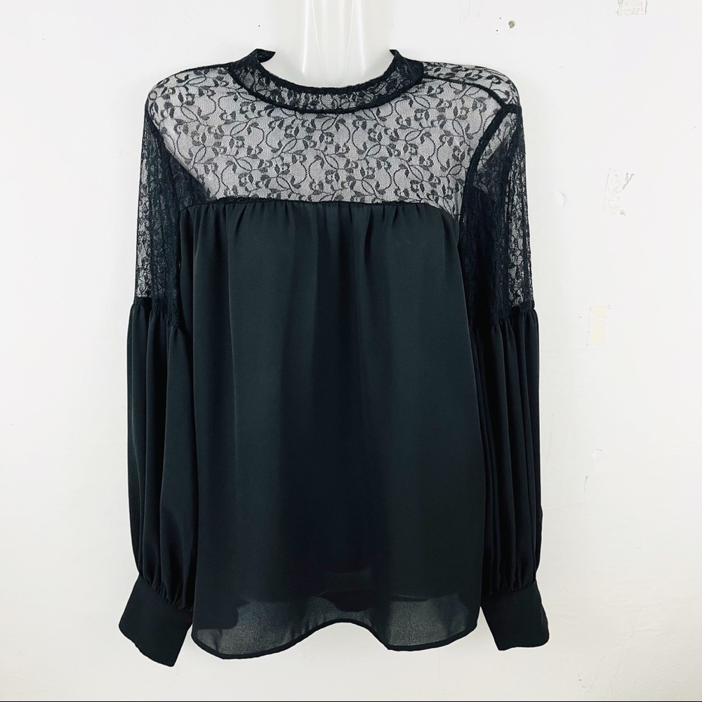 Vince Camuto Black Balloon Sleeve Lace Long Sleeve Top Blouse Size S NWOT - Picture 5 of 11